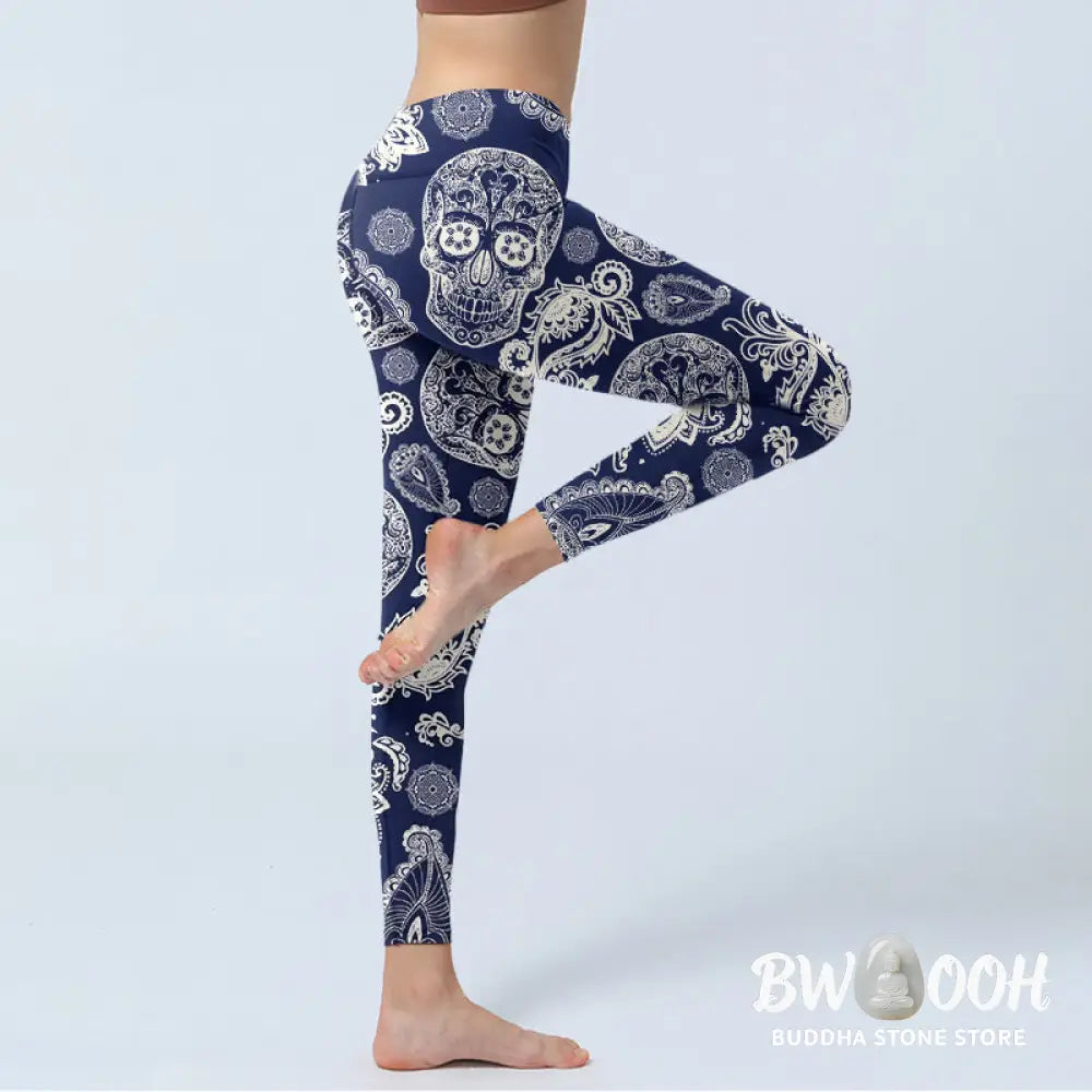 BWOOOH printed yoga leggings - Paisley Plant Skull Pattern Gym Leggings