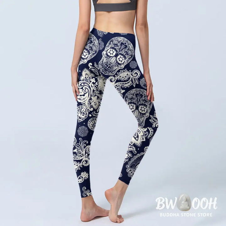 BWOOOH printed yoga leggings - Paisley Plant Skull Pattern Gym Leggings