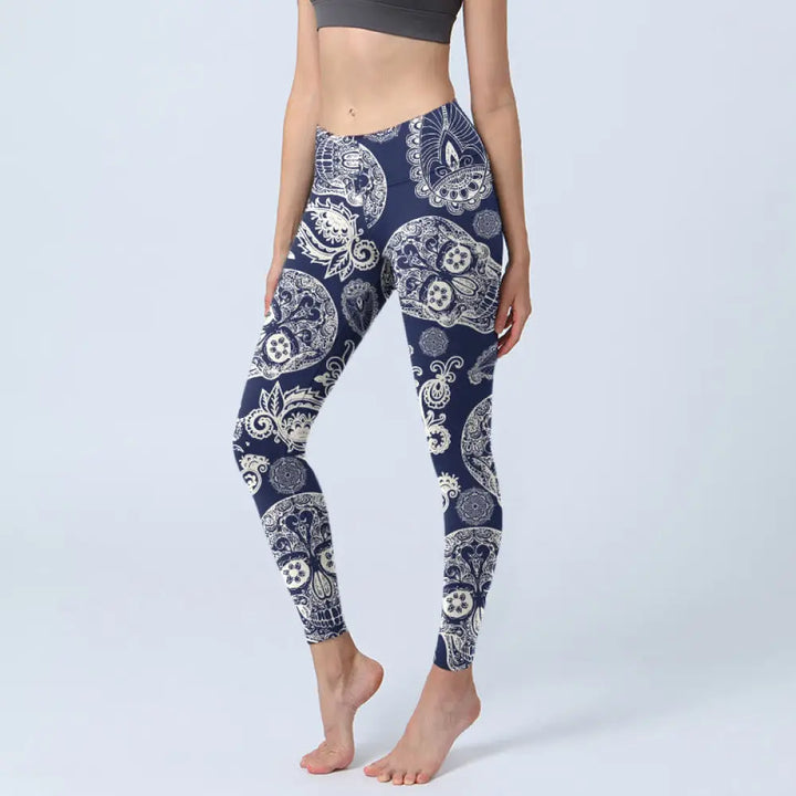 BWOOOH printed yoga leggings - Paisley Plant Skull Pattern Gym Leggings