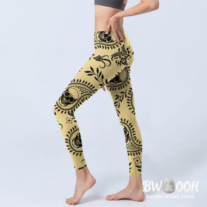 BWOOOH printed yoga leggings - Paisley Skull Design Gym Leggings Women&