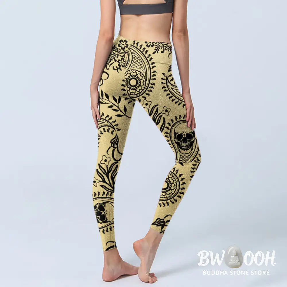 BWOOOH printed yoga leggings - Paisley Skull Design Gym Leggings Women&