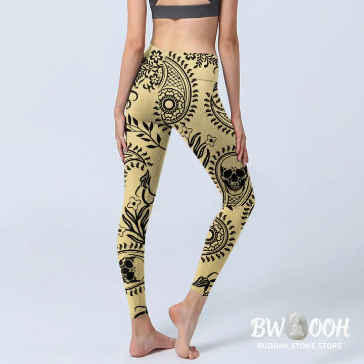 BWOOOH printed yoga leggings - Paisley Skull Design Gym Leggings Women&