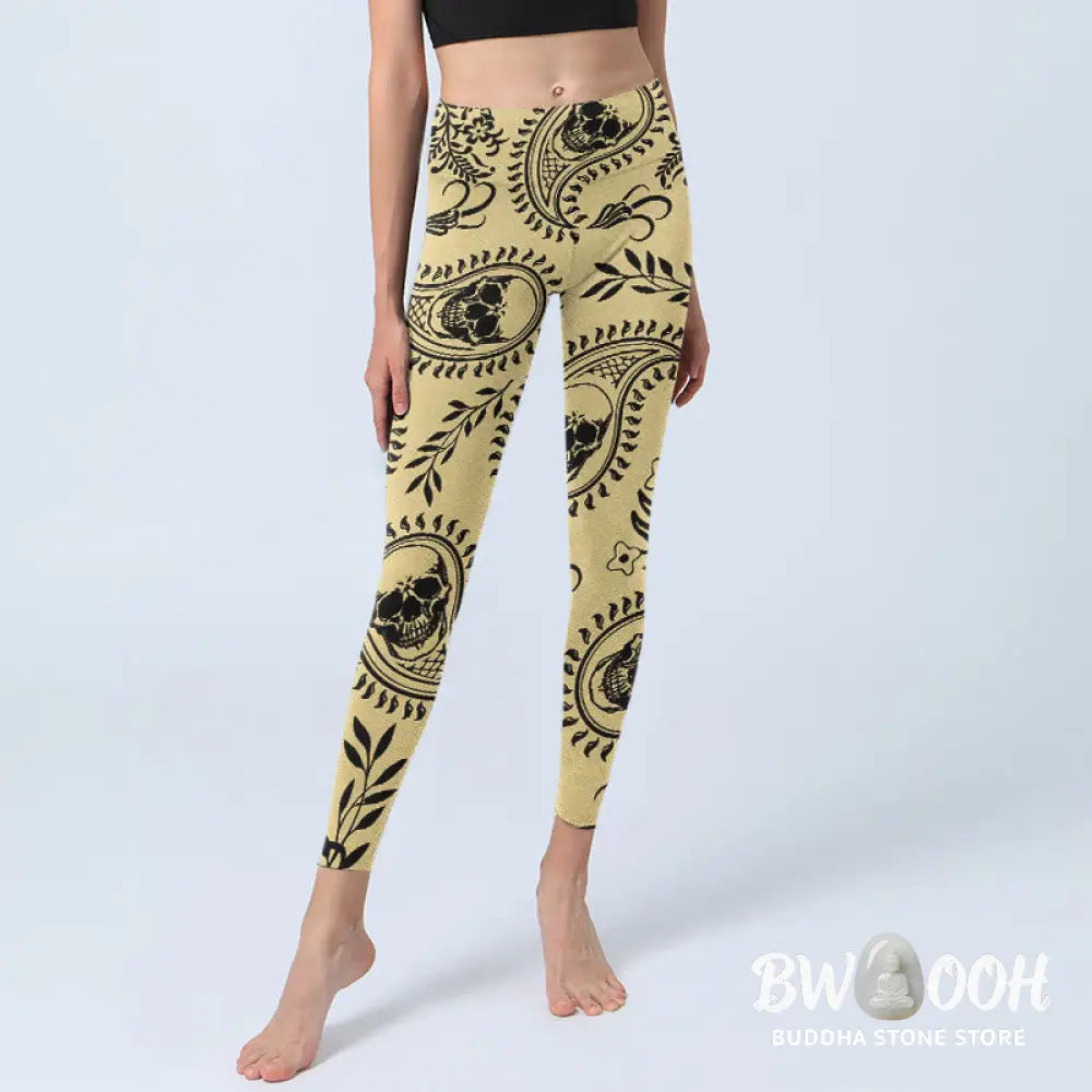 BWOOOH printed yoga leggings - Paisley Skull Design Gym Leggings Women&