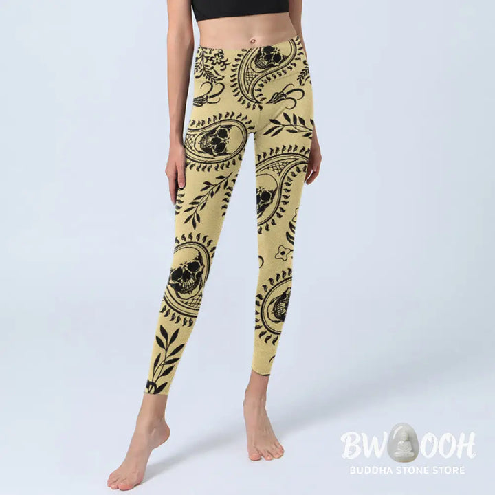 BWOOOH printed yoga leggings - Paisley Skull Design Gym Leggings Women&