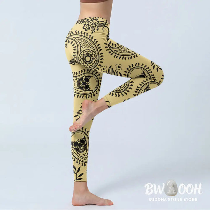 BWOOOH printed yoga leggings - Paisley Skull Design Gym Leggings Women&