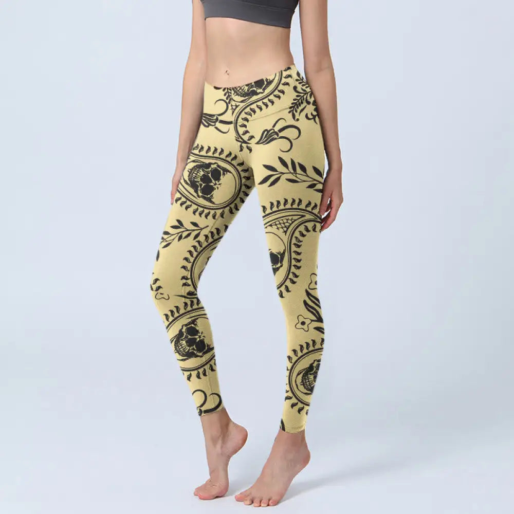 BWOOOH printed yoga leggings - Paisley Skull Design Gym Leggings Women&
