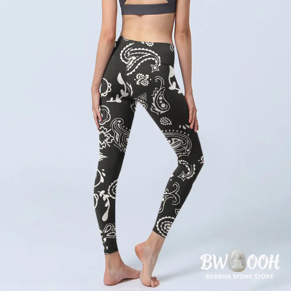 BWOOOH printed yoga leggings - Paisley Skull Wing Pattern Gym Leggings 