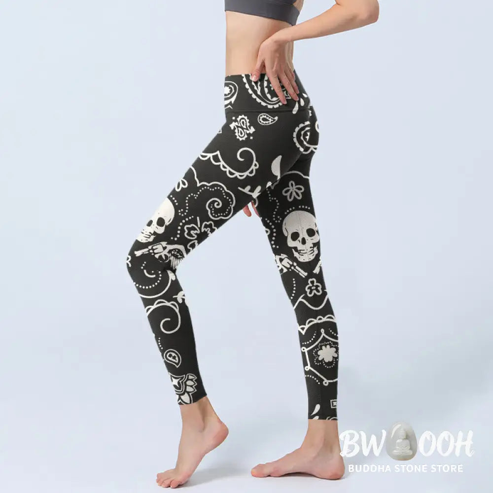 BWOOOH printed yoga leggings - Paisley Skull Wing Pattern Gym Leggings 