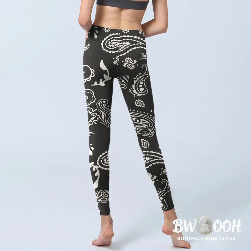 BWOOOH printed yoga leggings - Paisley Skull Wing Pattern Gym Leggings 