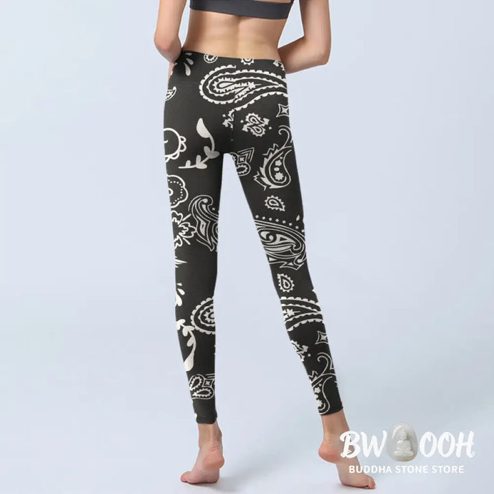 BWOOOH printed yoga leggings - Paisley Skull Wing Pattern Gym Leggings 