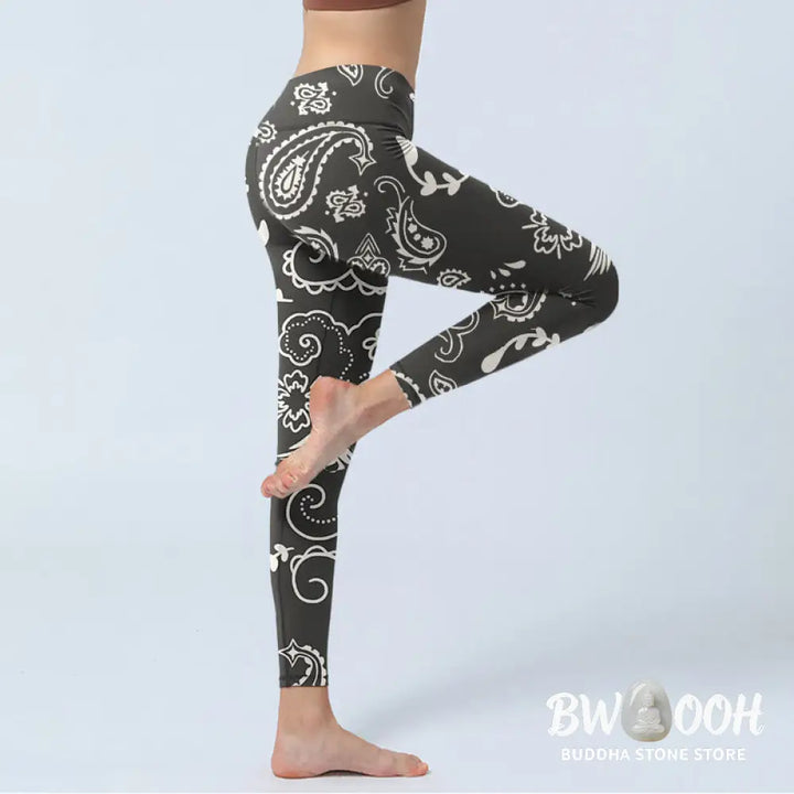 BWOOOH printed yoga leggings - Paisley Skull Wing Pattern Gym Leggings 