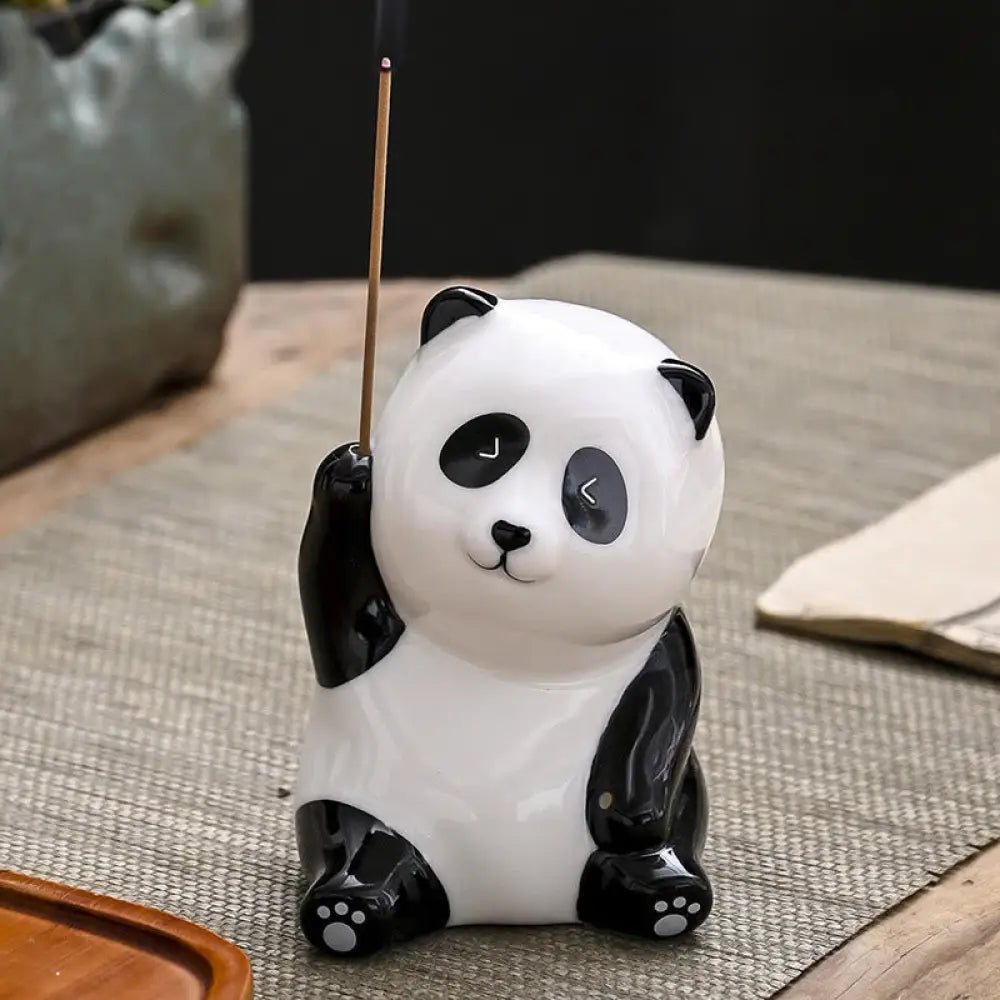 Buddha Stones Panda Shape Home Decoration Incense Burner - Panda Raise Hand(8.5*6*7 cm) - Incense Burner