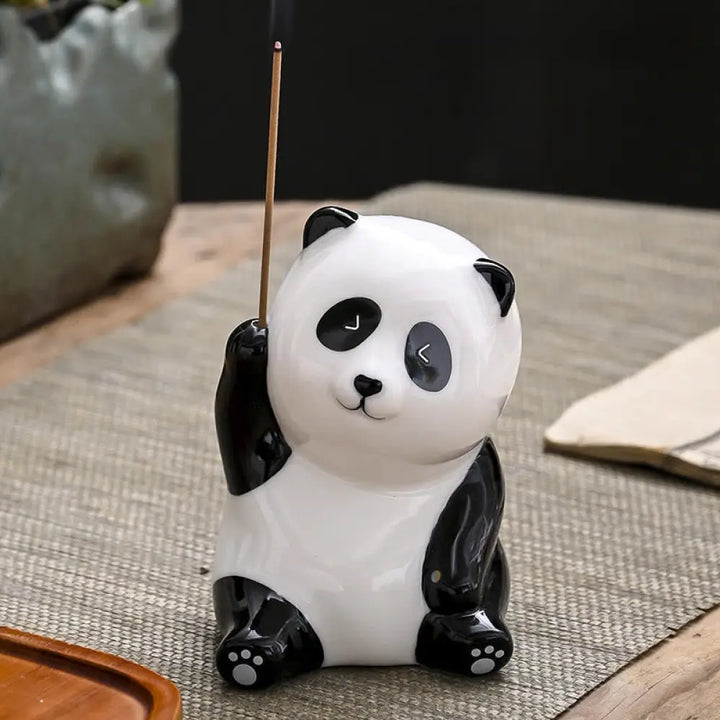 Buddha Stones Panda Shape Home Decoration Incense Burner - Panda Raise Hand(8.5*6*7 cm) - Incense Burner