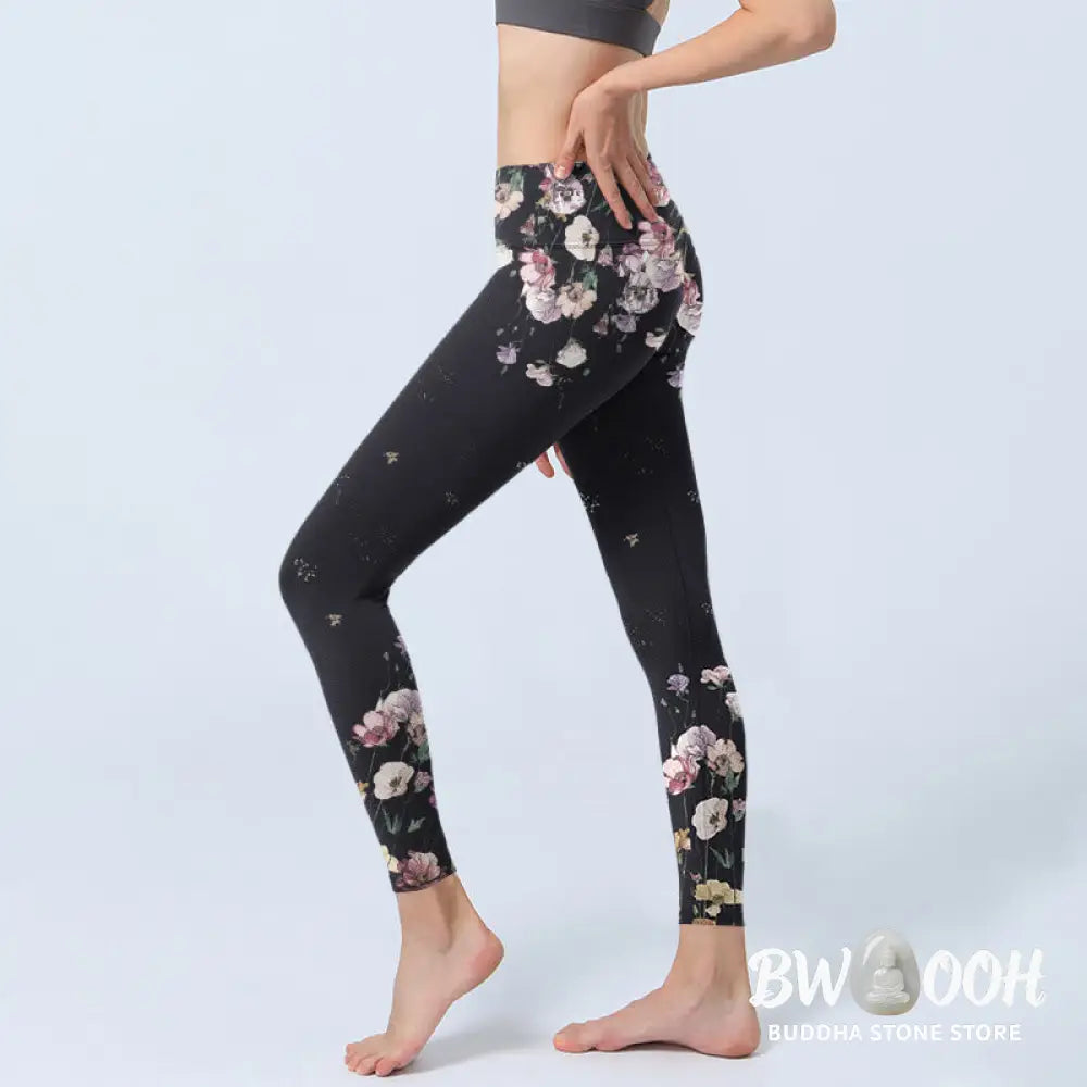 BWOOOH printed yoga leggings - Pansy Flower Pattern Print Gym Leggings 