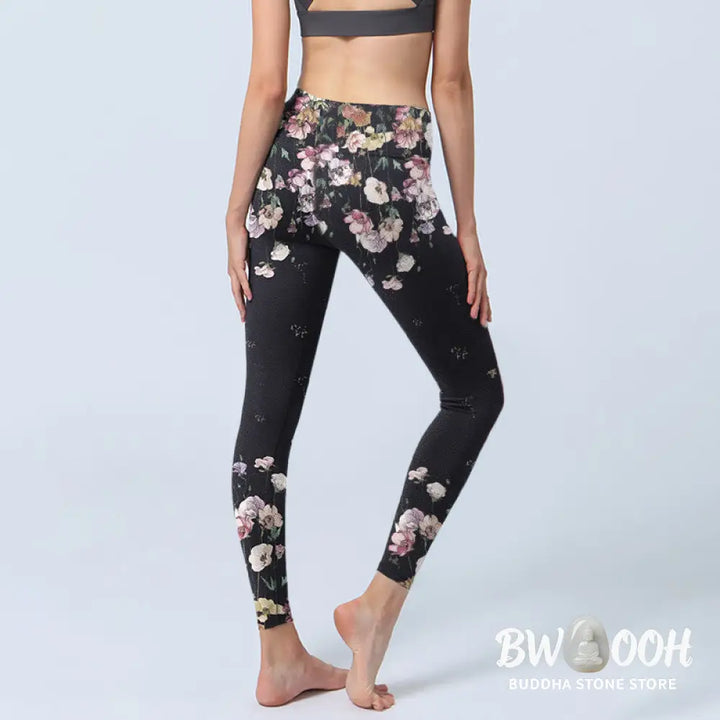 BWOOOH printed yoga leggings - Pansy Flower Pattern Print Gym Leggings 