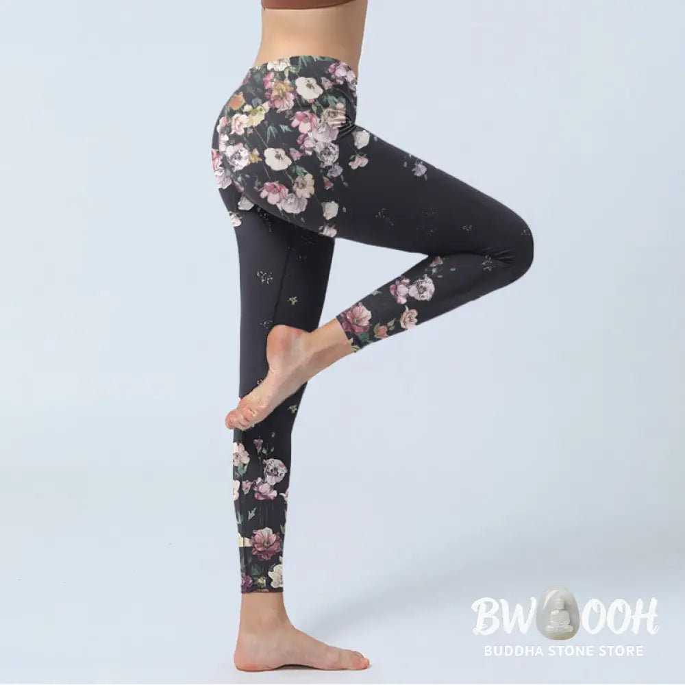 BWOOOH printed yoga leggings - Pansy Flower Pattern Print Gym Leggings 