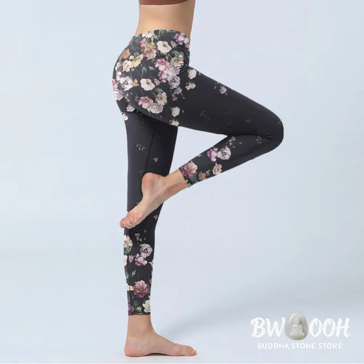 BWOOOH printed yoga leggings - Pansy Flower Pattern Print Gym Leggings 