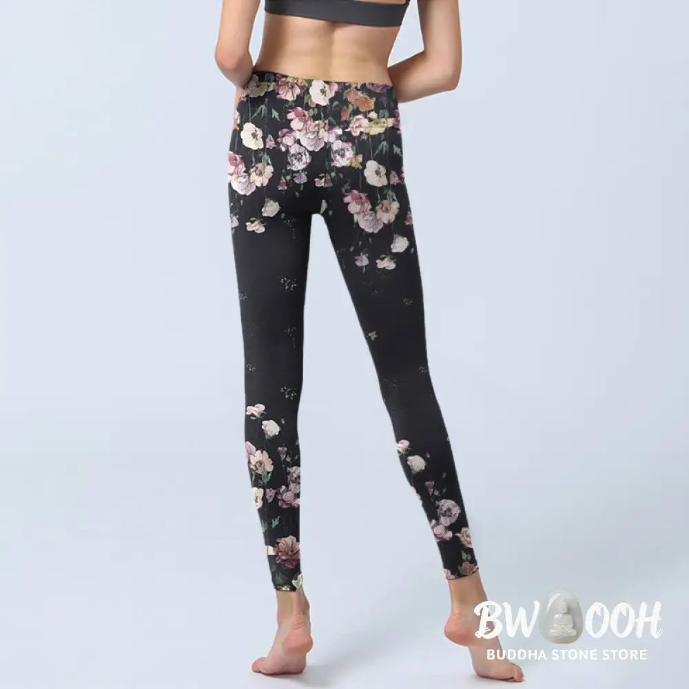 BWOOOH printed yoga leggings - Pansy Flower Pattern Print Gym Leggings 