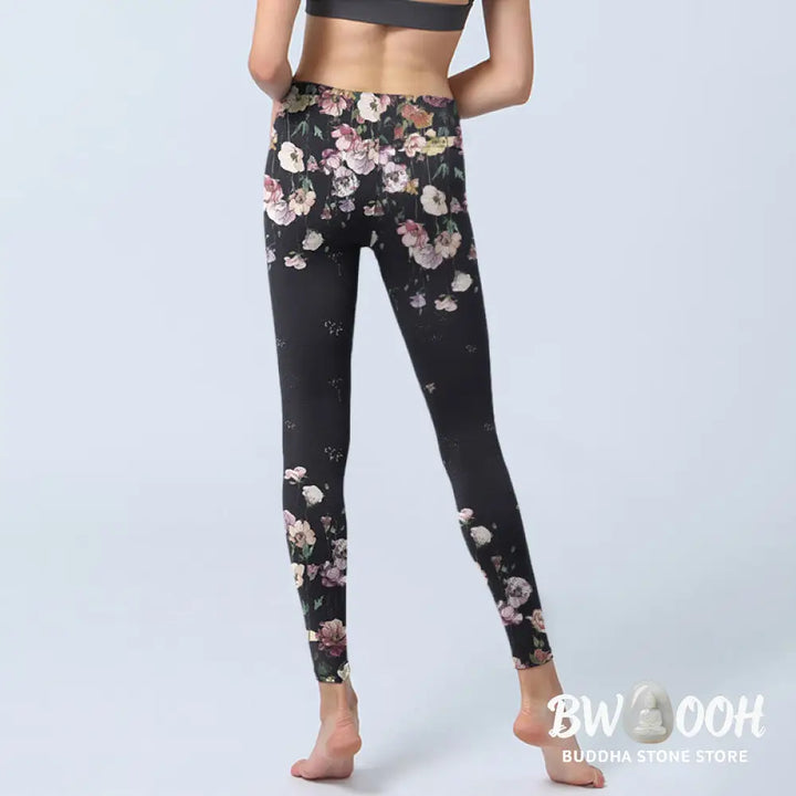 BWOOOH printed yoga leggings - Pansy Flower Pattern Print Gym Leggings 