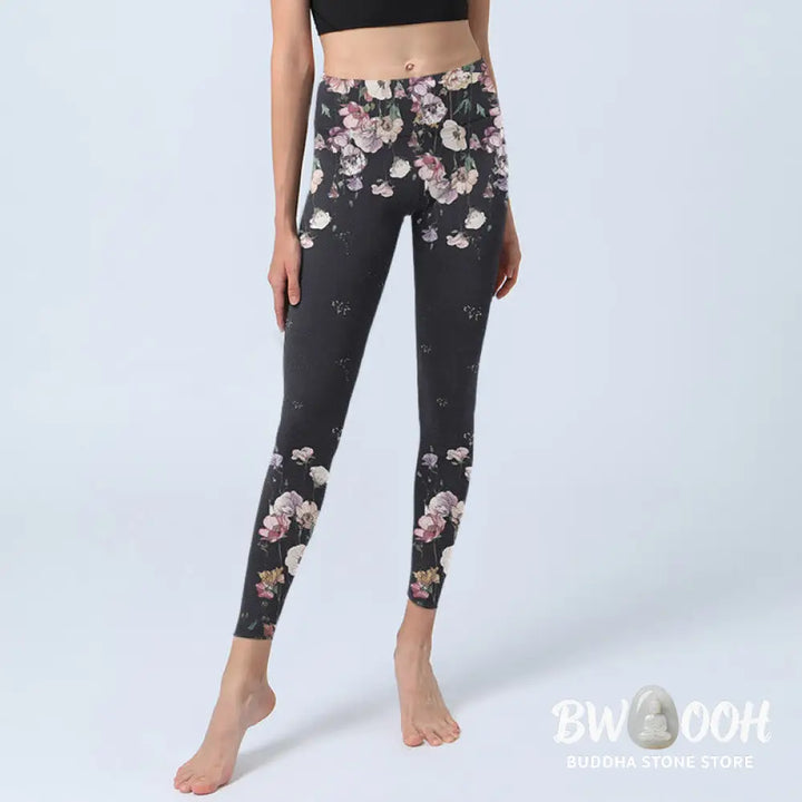 BWOOOH printed yoga leggings - Pansy Flower Pattern Print Gym Leggings 