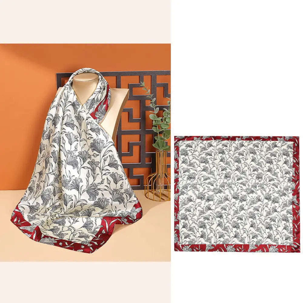 Buddha Stones Pastoral Scene Hot Air Balloon Spring Blossom 100% Mulberry Silk Neck Hair Scarf - Blossoms-Red Border