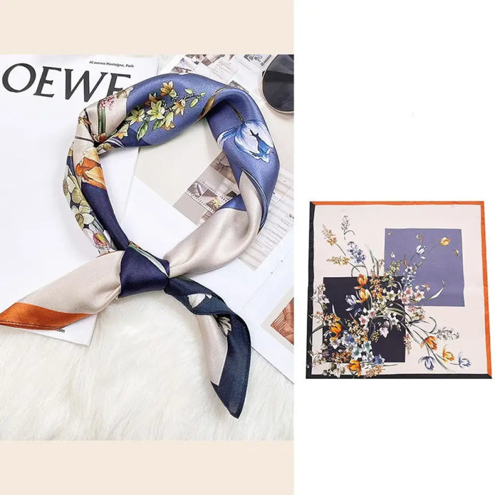 Buddha Stones Pastoral Scene Hot Air Balloon Spring Blossom 100% Mulberry Silk Neck Hair Scarf - Colorful Flowers