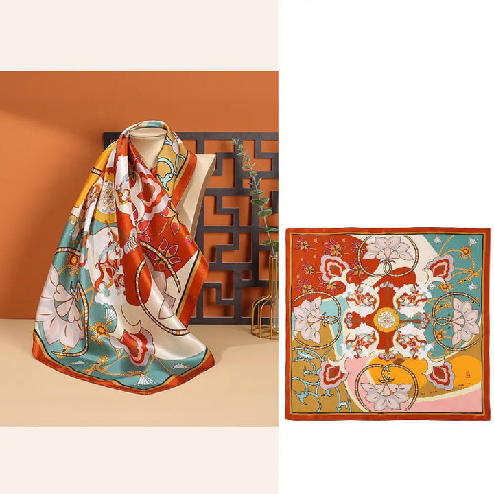 Buddha Stones Pastoral Scene Hot Air Balloon Spring Blossom 100% Mulberry Silk Neck Hair Scarf - Flower-Multicolored