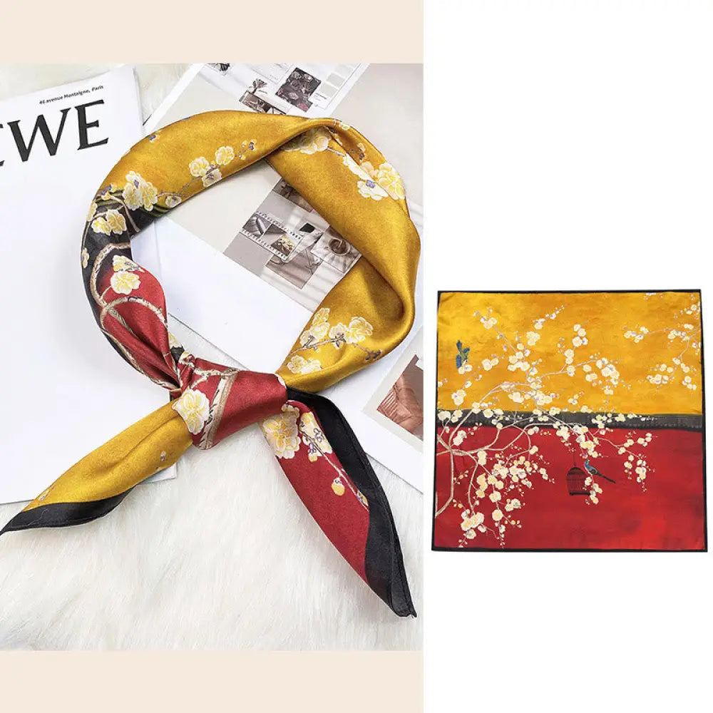 Buddha Stones Pastoral Scene Hot Air Balloon Spring Blossom 100% Mulberry Silk Neck Hair Scarf - Forbidden City Spring