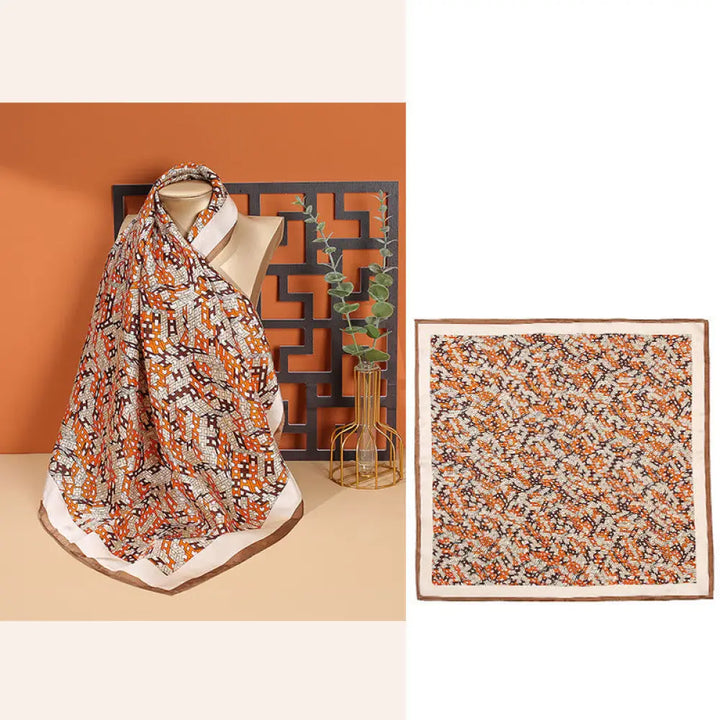 Buddha Stones Pastoral Scene Hot Air Balloon Spring Blossom 100% Mulberry Silk Neck Hair Scarf - H Letter-Orange - Silk