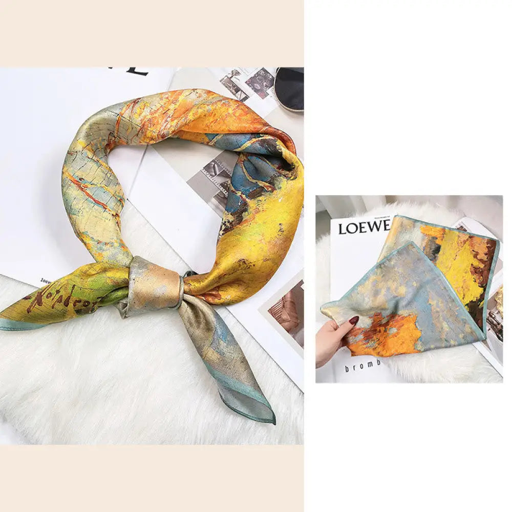 Buddha Stones Pastoral Scene Hot Air Balloon Spring Blossom 100% Mulberry Silk Neck Hair Scarf - Oil Painting - Silk