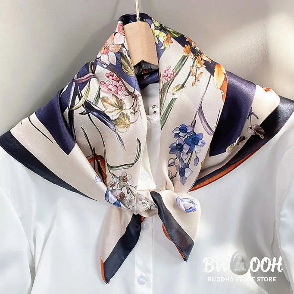 Buddha Stones Pastoral Scene Hot Air Balloon Spring Blossom 100% Mulberry Silk Neck Hair Scarf - Silk Shawl