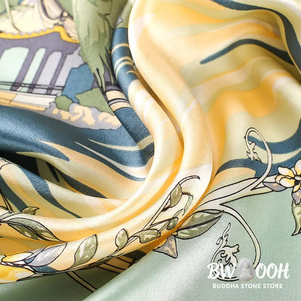 Buddha Stones Pastoral Scene Hot Air Balloon Spring Blossom 100% Mulberry Silk Neck Hair Scarf - Silk Shawl