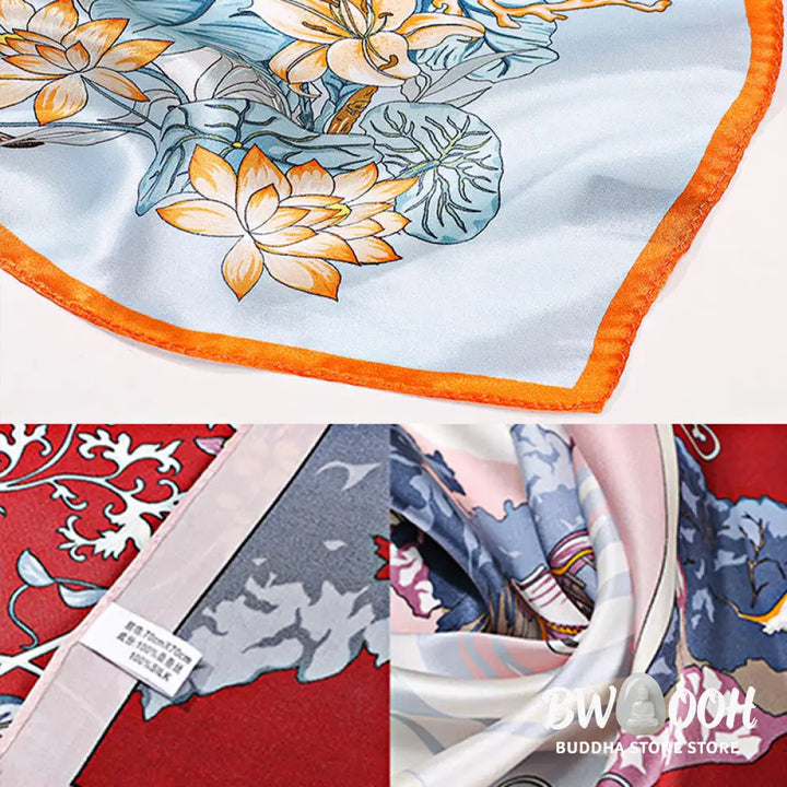 Buddha Stones Pastoral Scene Hot Air Balloon Spring Blossom 100% Mulberry Silk Neck Hair Scarf - Silk Shawl
