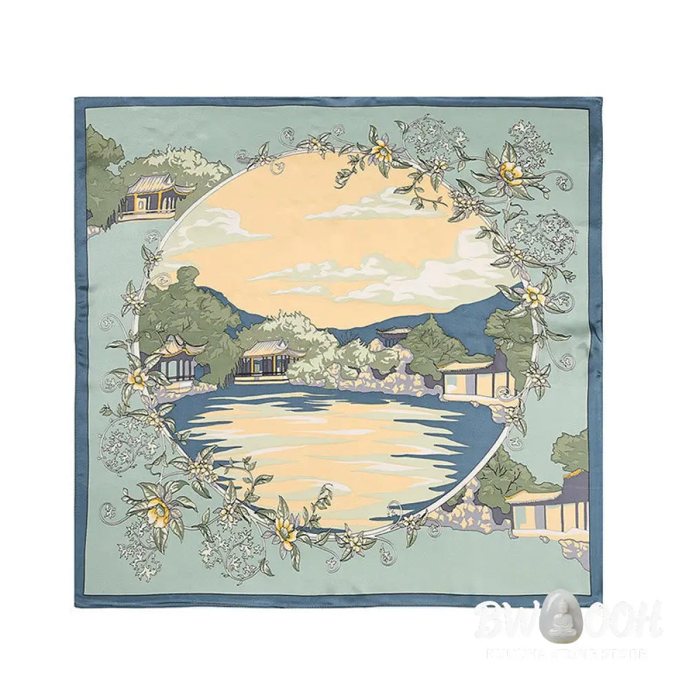 Buddha Stones Pastoral Scene Hot Air Balloon Spring Blossom 100% Mulberry Silk Neck Hair Scarf - Silk Shawl