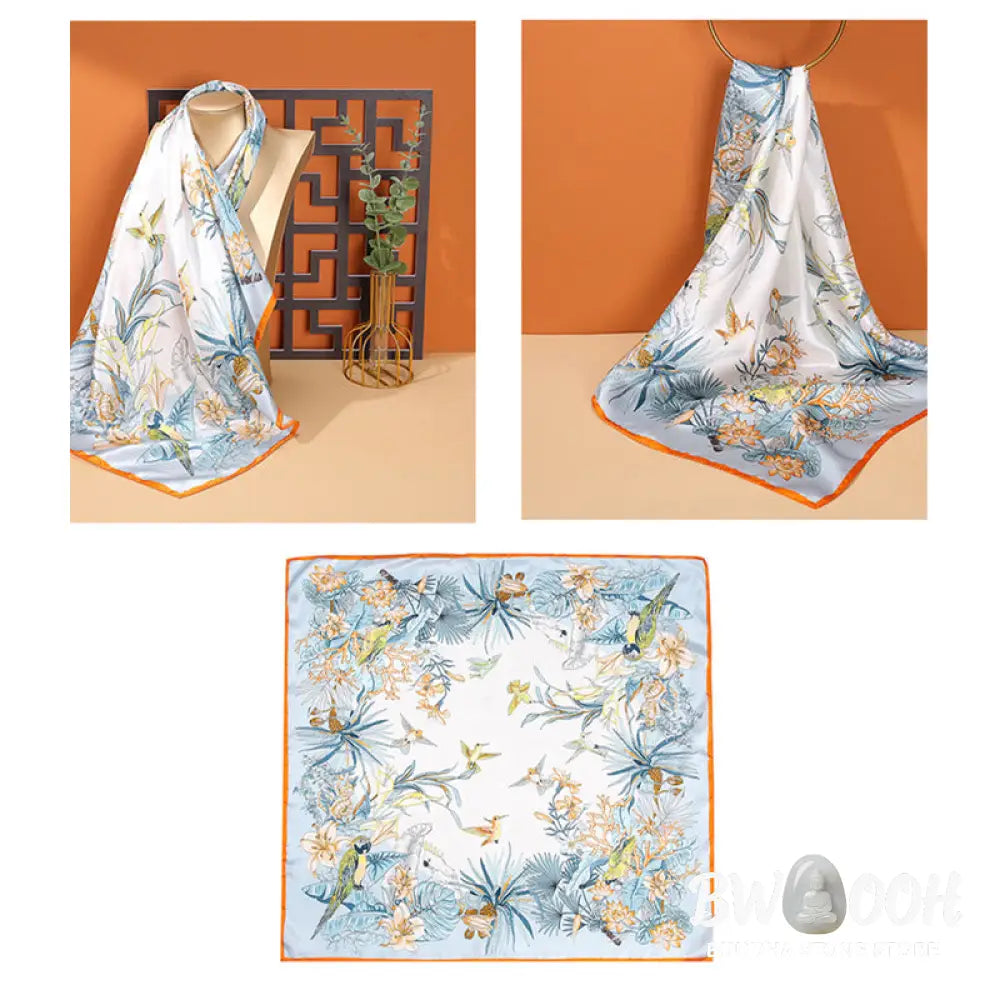Buddha Stones Pastoral Scene Hot Air Balloon Spring Blossom 100% Mulberry Silk Neck Hair Scarf - Silk Shawl