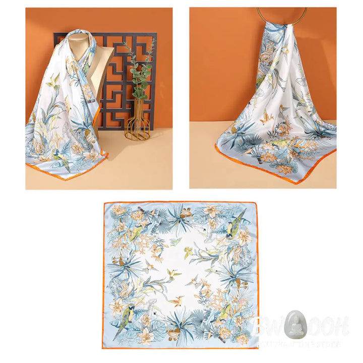 Buddha Stones Pastoral Scene Hot Air Balloon Spring Blossom 100% Mulberry Silk Neck Hair Scarf - Silk Shawl