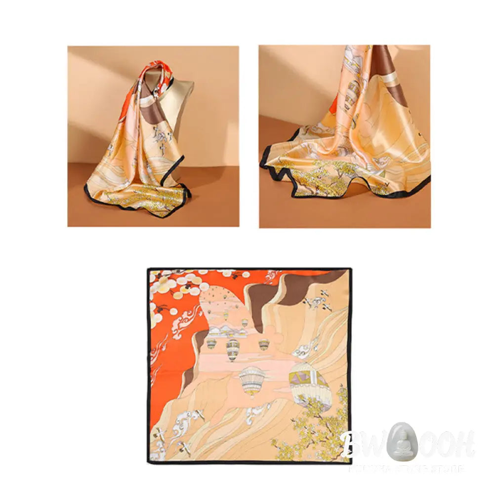 Buddha Stones Pastoral Scene Hot Air Balloon Spring Blossom 100% Mulberry Silk Neck Hair Scarf - Silk Shawl