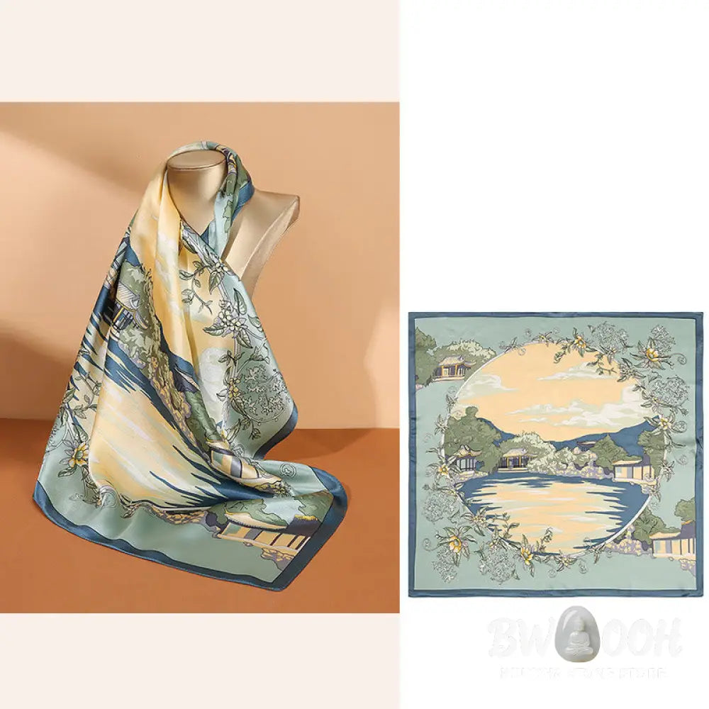Buddha Stones Pastoral Scene Hot Air Balloon Spring Blossom 100% Mulberry Silk Neck Hair Scarf - Silk Shawl