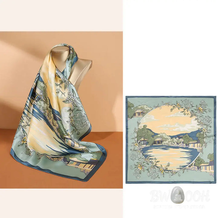 Buddha Stones Pastoral Scene Hot Air Balloon Spring Blossom 100% Mulberry Silk Neck Hair Scarf - Silk Shawl
