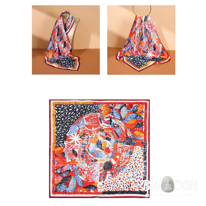 Buddha Stones Pastoral Scene Hot Air Balloon Spring Blossom 100% Mulberry Silk Neck Hair Scarf - Silk Shawl