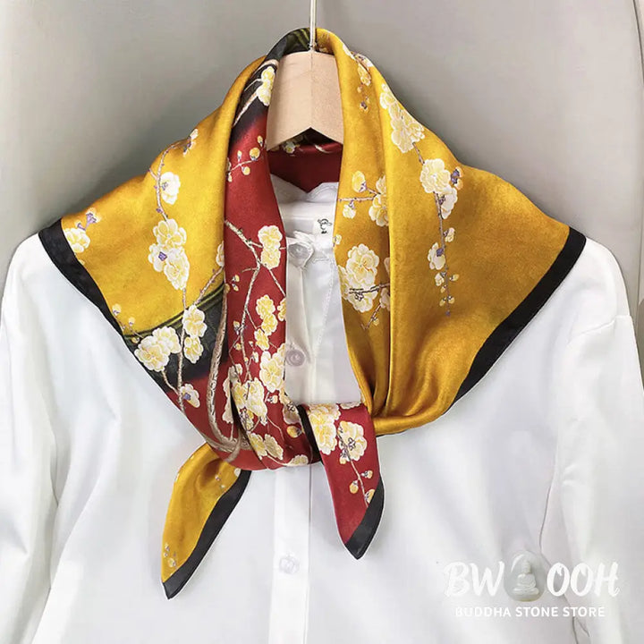 Buddha Stones Pastoral Scene Hot Air Balloon Spring Blossom 100% Mulberry Silk Neck Hair Scarf - Silk Shawl