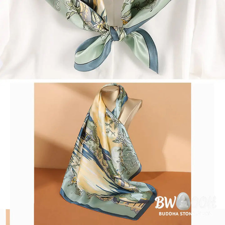 Buddha Stones Pastoral Scene Hot Air Balloon Spring Blossom 100% Mulberry Silk Neck Hair Scarf - Silk Shawl