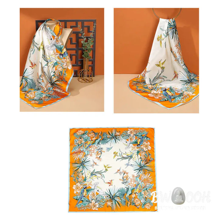 Buddha Stones Pastoral Scene Hot Air Balloon Spring Blossom 100% Mulberry Silk Neck Hair Scarf - Silk Shawl