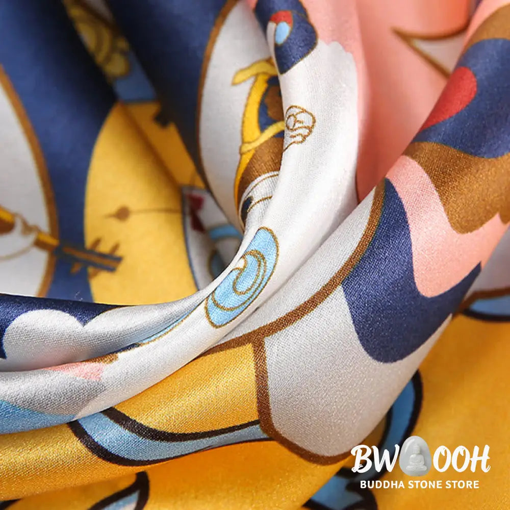 Buddha Stones Pastoral Scene Hot Air Balloon Spring Blossom 100% Mulberry Silk Neck Hair Scarf - Silk Shawl