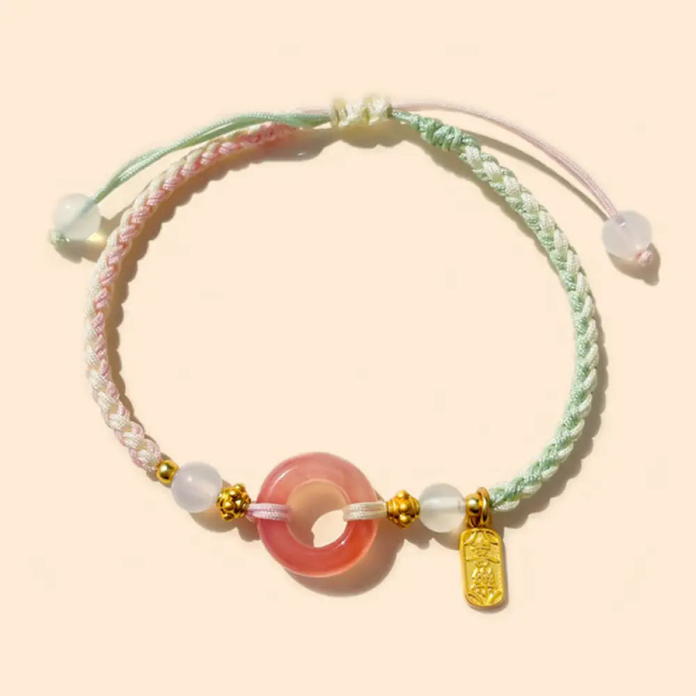 BWOOOH Peace And Joy Agate Peace Buckle Auspicious Handmade Braided Bracelet - BWOOOH - Green Pink Peace