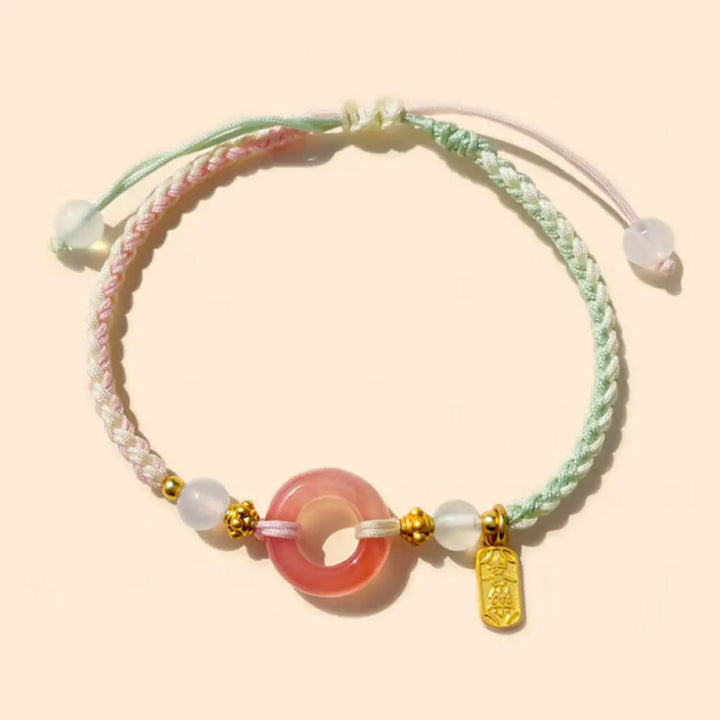 BWOOOH Peace And Joy Agate Peace Buckle Auspicious Handmade Braided Bracelet - BWOOOH - Green Pink Peace