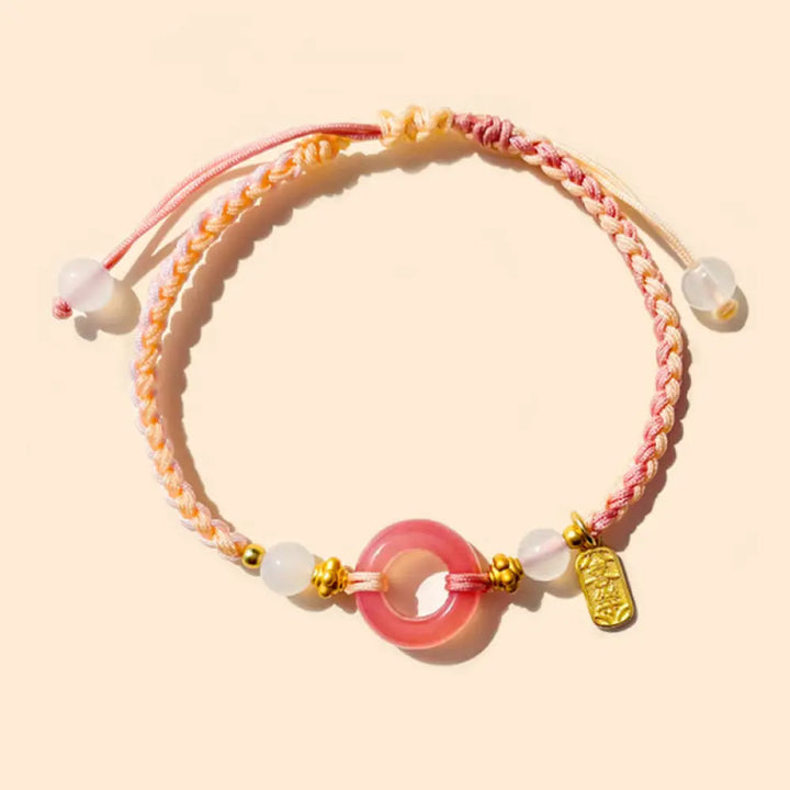 Buddha Stones Peace And Joy Agate Peace Buckle Auspicious Handmade Braided Bracelet - BWOOOH - Pink Orange Peace