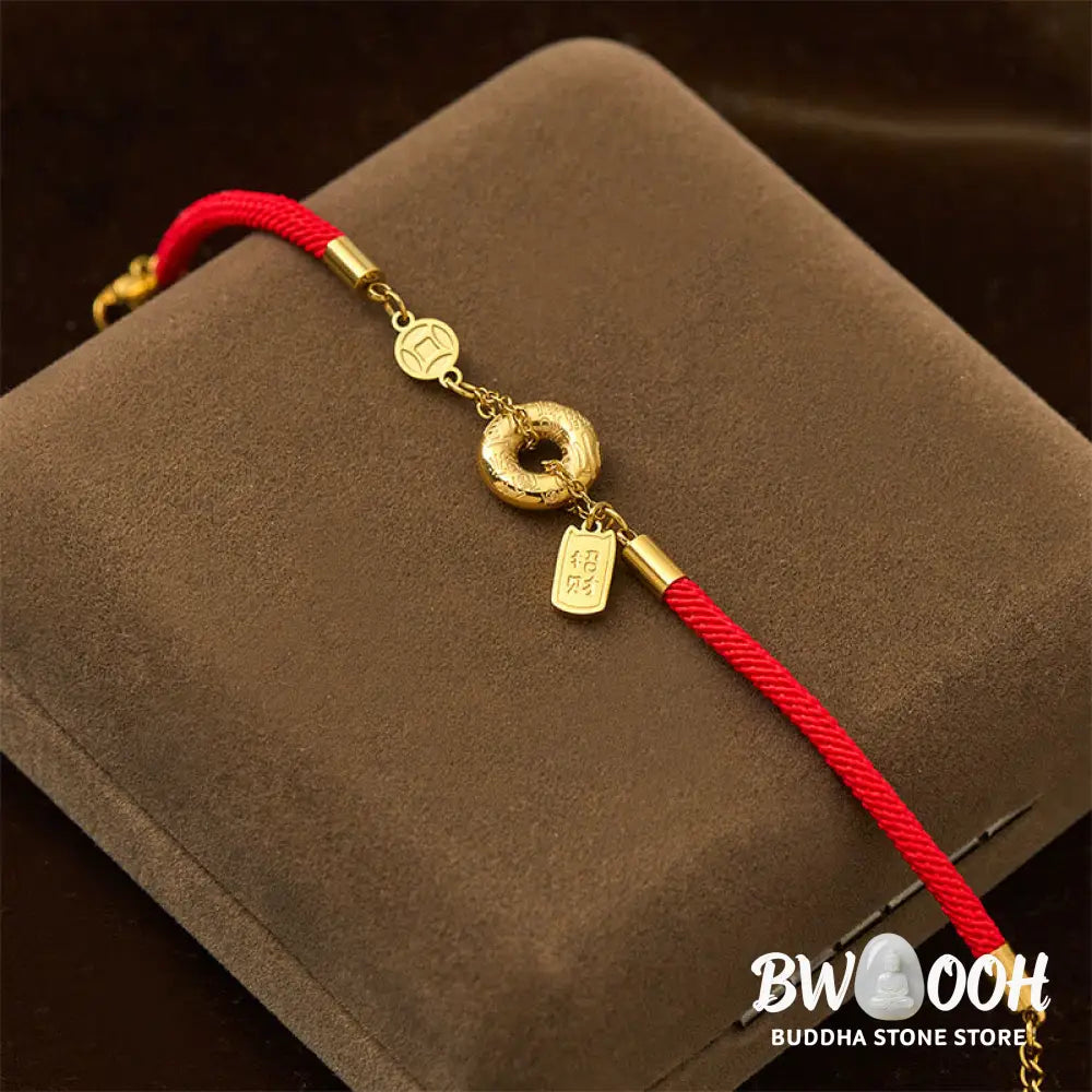 Buddha Stones Peace Buckle Attract Fortune Charm Titanium Steel Red String Connection Bracelet - Red String(Wrist
