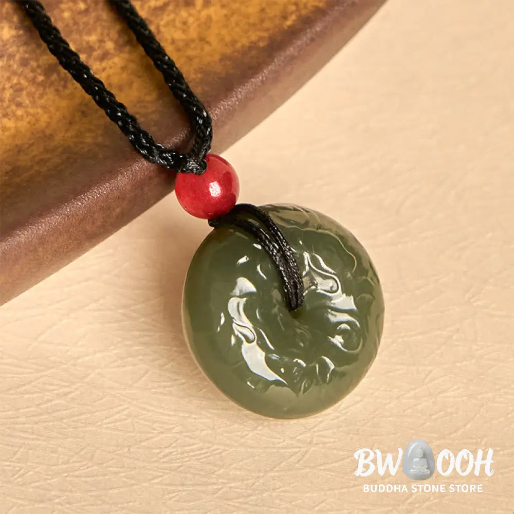 Buddha Stones Peace Buckle Auspicious Clouds Cyan Jade Necklace Luck Pendant - BWOOOH - Cyan Jade - Necklaces &amp; Pendants