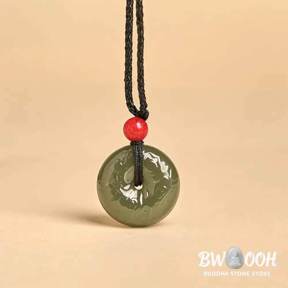 Buddha Stones Peace Buckle Auspicious Clouds Cyan Jade Necklace Luck Pendant - BWOOOH - Cyan Jade - Necklaces &amp; Pendants